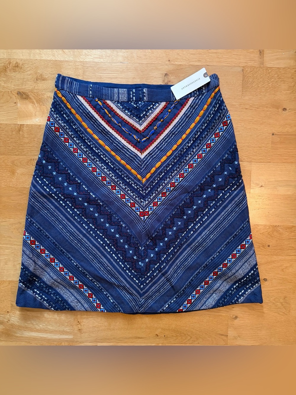 NWT Maeve by Anthropologie Navy Multi-Colored Skirt, Size 4 - Picture 5 of 12